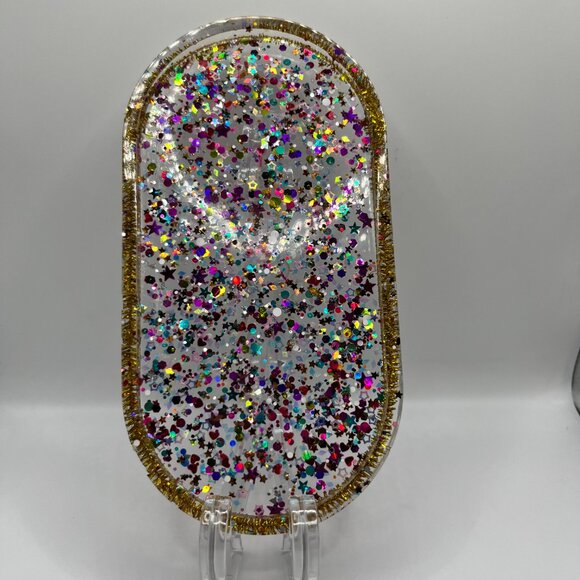 Set of 3 Glitter Resin Vanity Trays – Gold Rimmed Organizer Trays - Picture 4 of 4